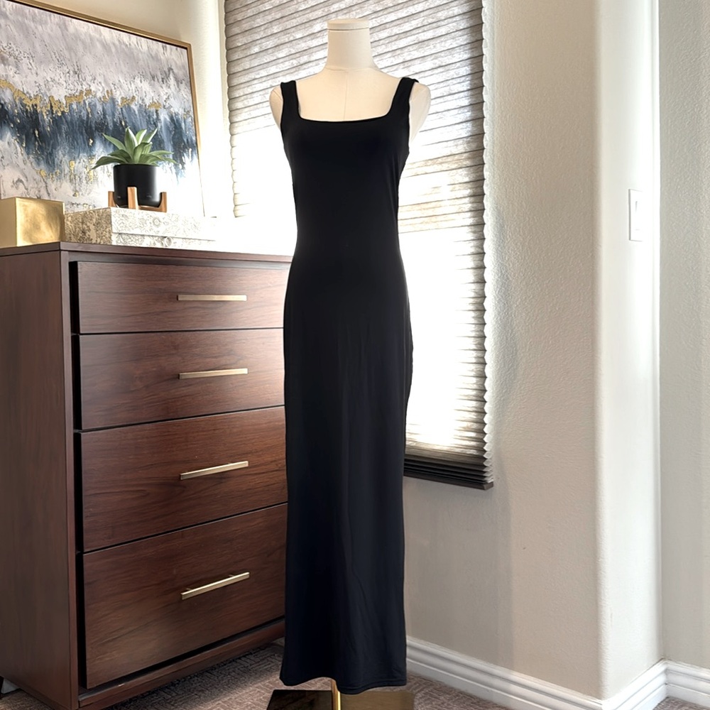 SHEIN Black Square Neck Stretchy Bodycon Maxi Dress. Size M